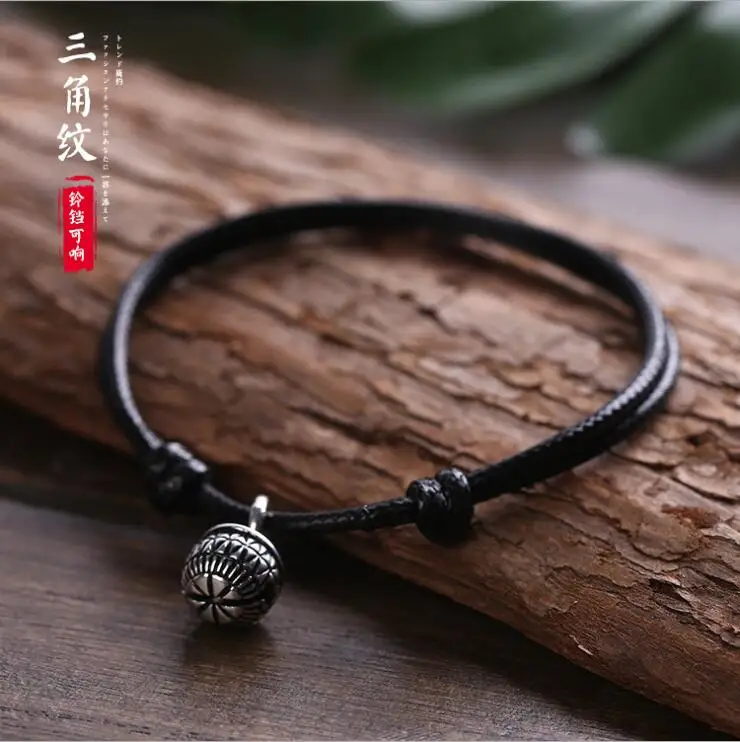 YLB0121-58 Винтажный античный серебряный браслет с колокольчиками женский ручной работы Счастливый Будда красный черный веревочный браслет и браслет ювелирные изделия - Окраска металла: YLB0121-58
