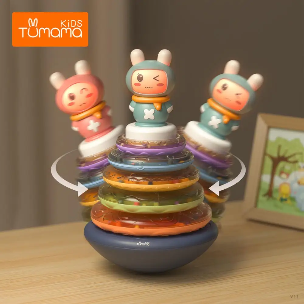 

TUMAMA Stacking Rings Toy Baby Rainbow Tower Rabbit Tumbler Music toys For baby Children Building Blocks Stack Up Assembled Toy