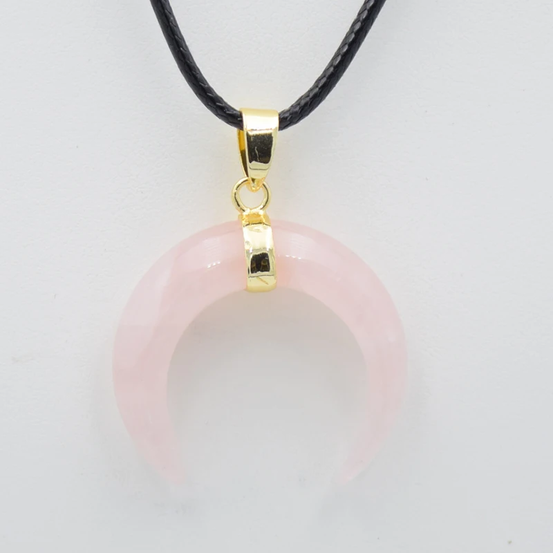 Natural Stone Crystal Crescent Moon Pendants Necklaces Tiger Eye Pink Quartzs Gold Color Reiki Healing Women Men Charm Jewelry - Image 3