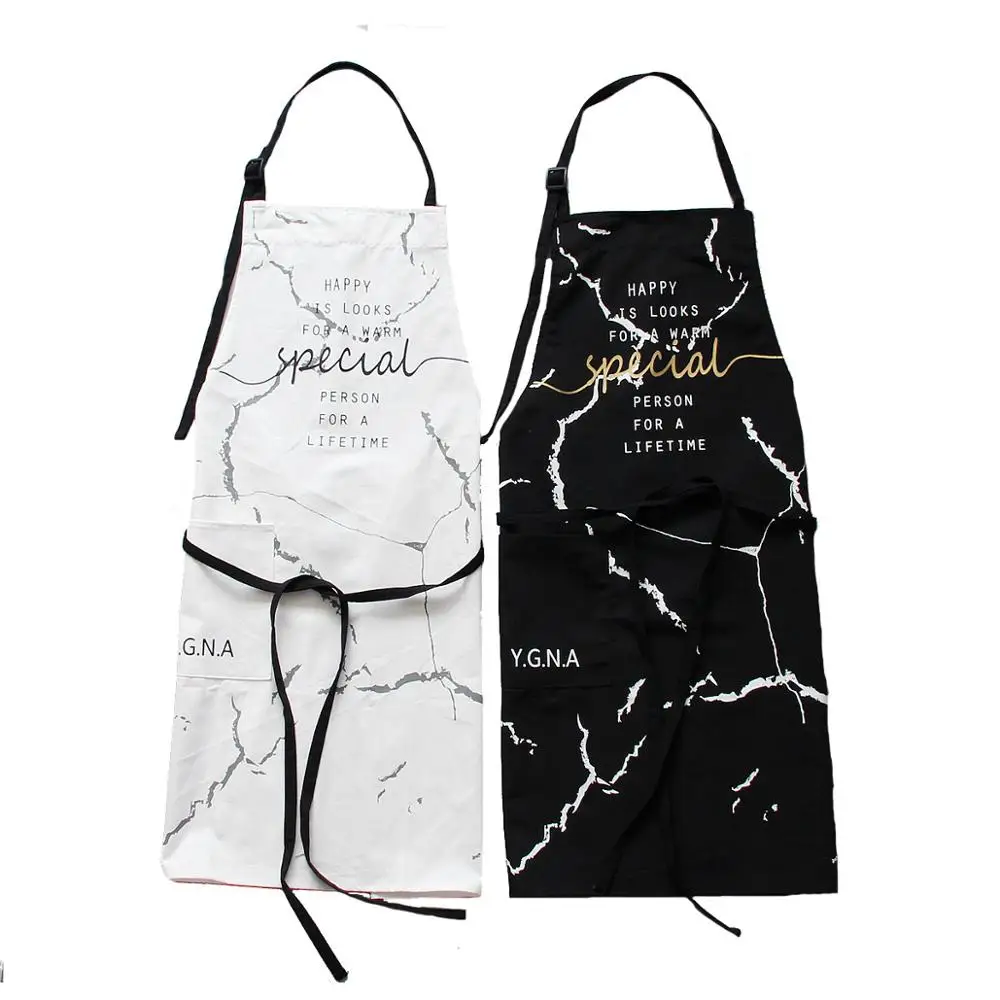 Apron For Women Fashion Creative Marble Grain Design Cotton Apron Kitchen Tool Kitchen Supplies Black Ant White Gold Pinafore