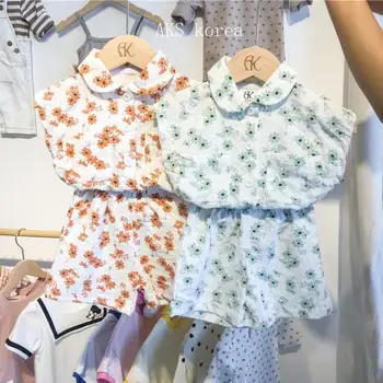

2020 Korea Style Girls 2 Pcs Floral Set Shirt+Shorts Cotton Fashion Summer Girls Suits 1-6 years QH605
