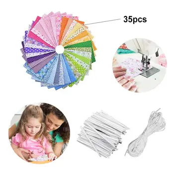 

35Pcs Stylish Cotton Fabric Printed Sewing Patchwork Material DIY Protection Face Cover Cloth with 10m Rope 100 Nose Bridge Clip