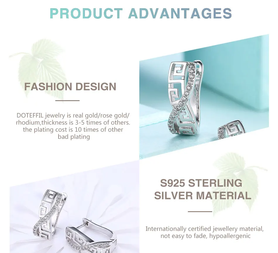 DOTEFFIL 925 Sterling Silver Classic AAA Zircon Earrings Fashion For Woman Wedding Engagement Party Gift Jewelry