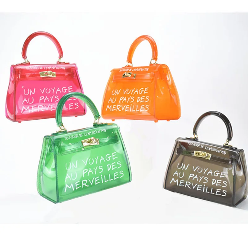 

New 2019 Women Fashion Transparent PVC Clear Alphabet Jelly Shoulder Bag Letters Candy Color Water Proof Messenger Tote Handbag