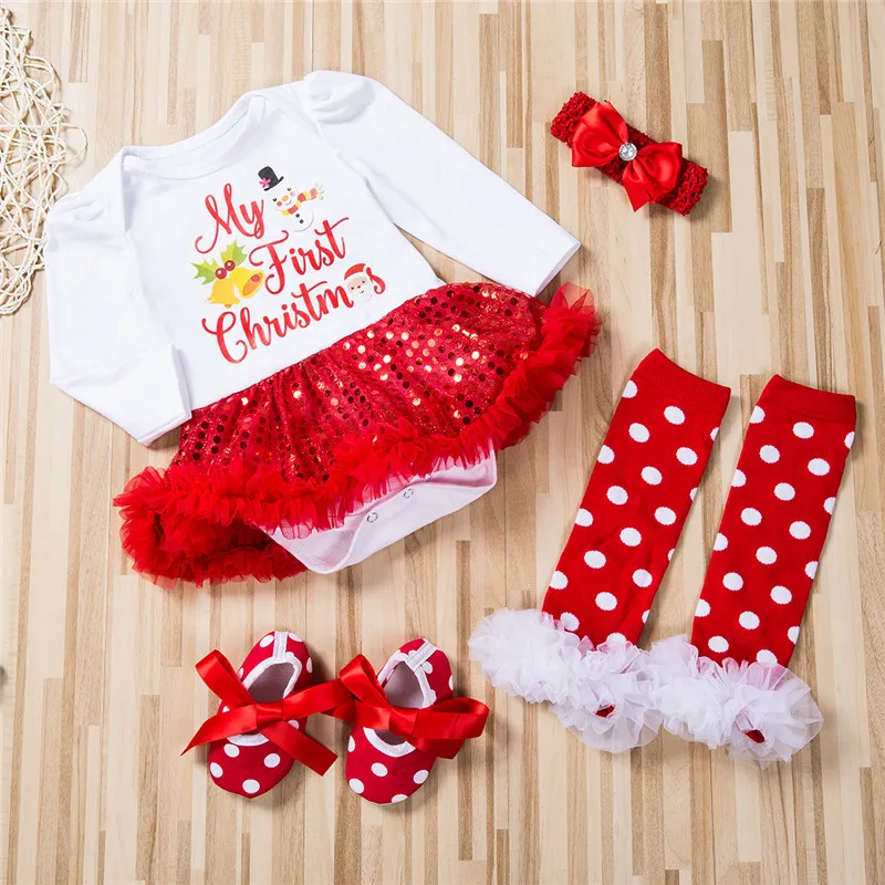 My 1st Christmas/платье-пачка для новорожденных девочек; ботинки Санта Клауса; гетры