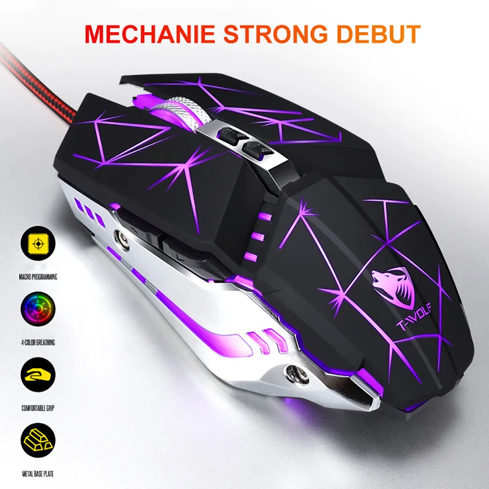V7 дышащая световая макропрограммирование оптическая 7 кнопок 3200 dpi USB игровая мышь