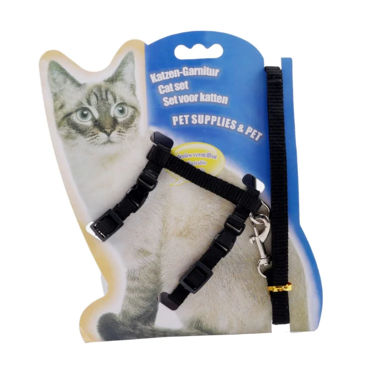 Bonzerpet, поводок для питомцев, кошек, жилет, нейлоновая веревка, поводок, Регулируемая пряжка, котенок, Холтер, Воротник для маленьких детей, щенков, лента для собак - Цвет: Черный