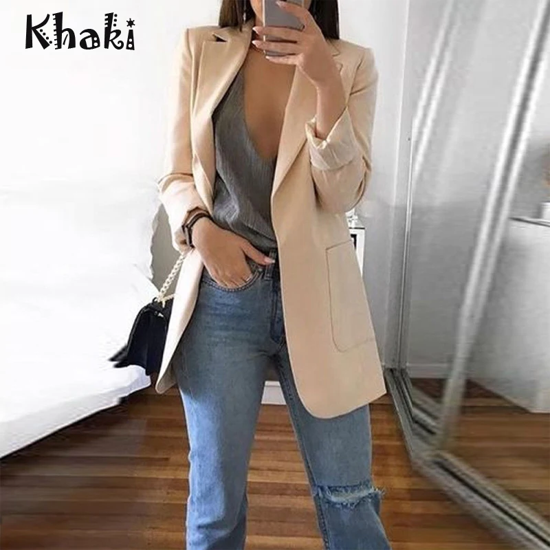 Ladies Solid Long Sleeve arrival Lapel Notched Slim Cardigan Outdoor Blazer Women Casual OL Blazers Coat