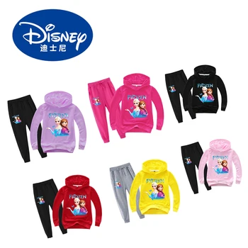 

2020 New Disney Frozen Elsa Anna Children Clothing Cartoons Jacket Printed Coats Hooded Outwear Coats Long Trouse Christmas Gift