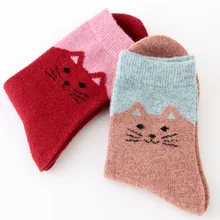 3 пары спортивных аксессуаров, повседневные теплые вязаные вещи для зимы, подарок из искусственной шерсти, мягкие утолщенные повседневные женские носки с милым котиком для взрослых