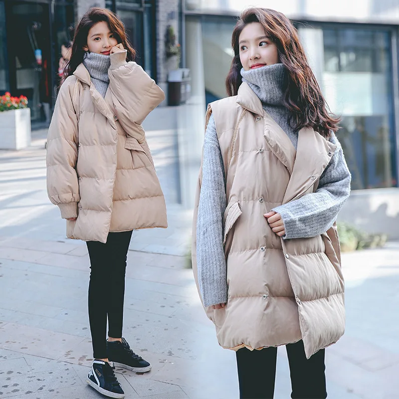 

Photo Shoot Korean-style Oversize Deconstructable Sleeves Double Purpose down Coat Women's Thick Stand Collar Cotton-padded Clot