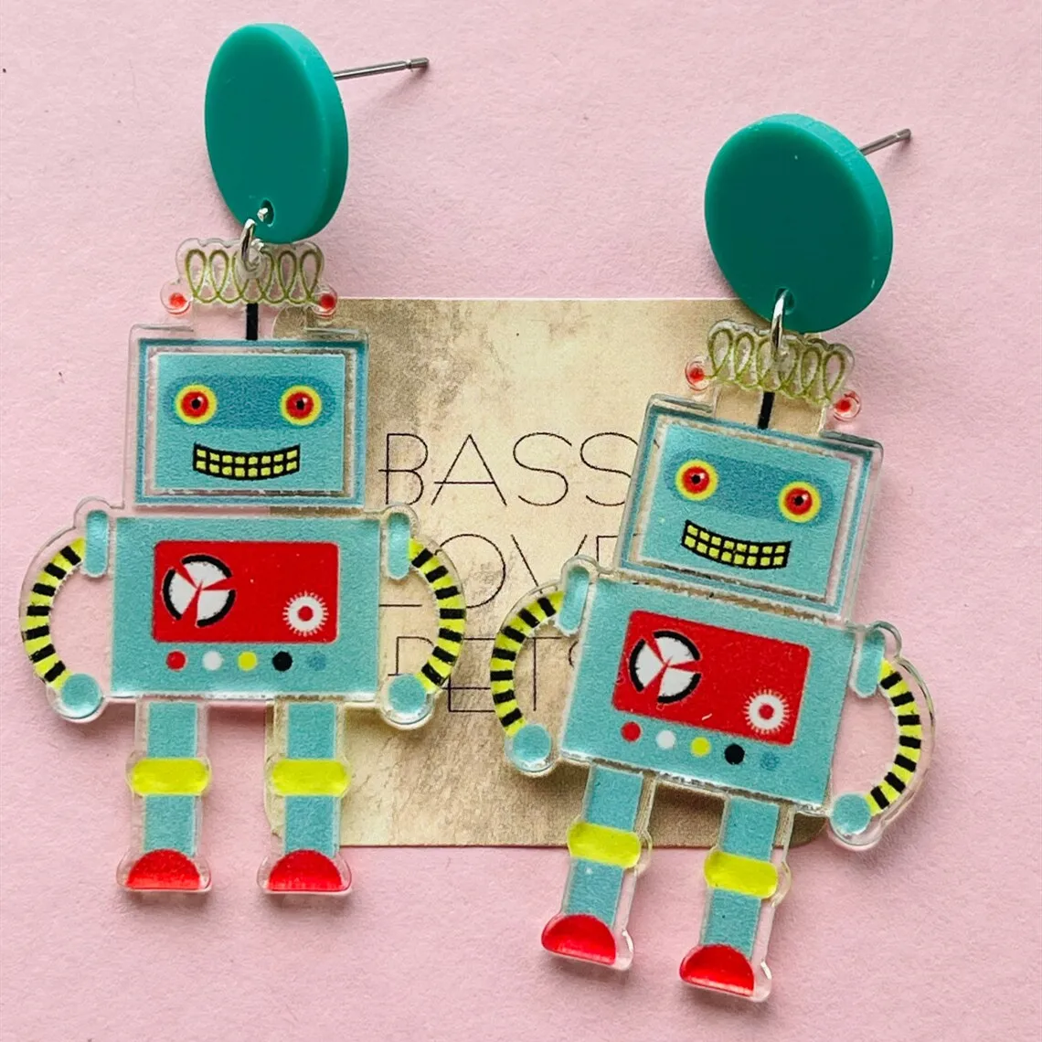 Exaggerated Funny Earrings Women Lovely Acrylic Big Robot Unique Earring For Girls Summer
