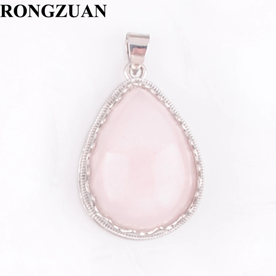 

Natural Stone Pendants Jewelry women Gift Rose Quartzs Water Drop Shape Dangle Pendant Necklace Silver plated Chain 18" TN3714