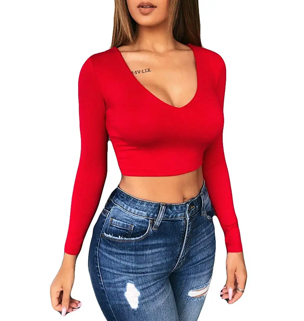 2019 Sexy Women Solid crop top Vest Blouse Bandage Clubwear long sleeve tee tops Skinny Solid Basic Casual Tee Tank Top 5 colors