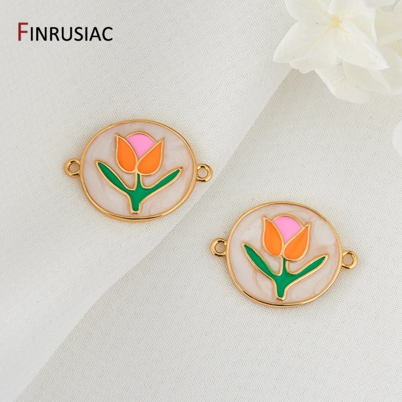 14K 금도금 쥬얼리 제작 에나멜 커넥터, DIY 목걸이 귀걸이 팔찌 펜던트 액세서리, 4 가지 유형