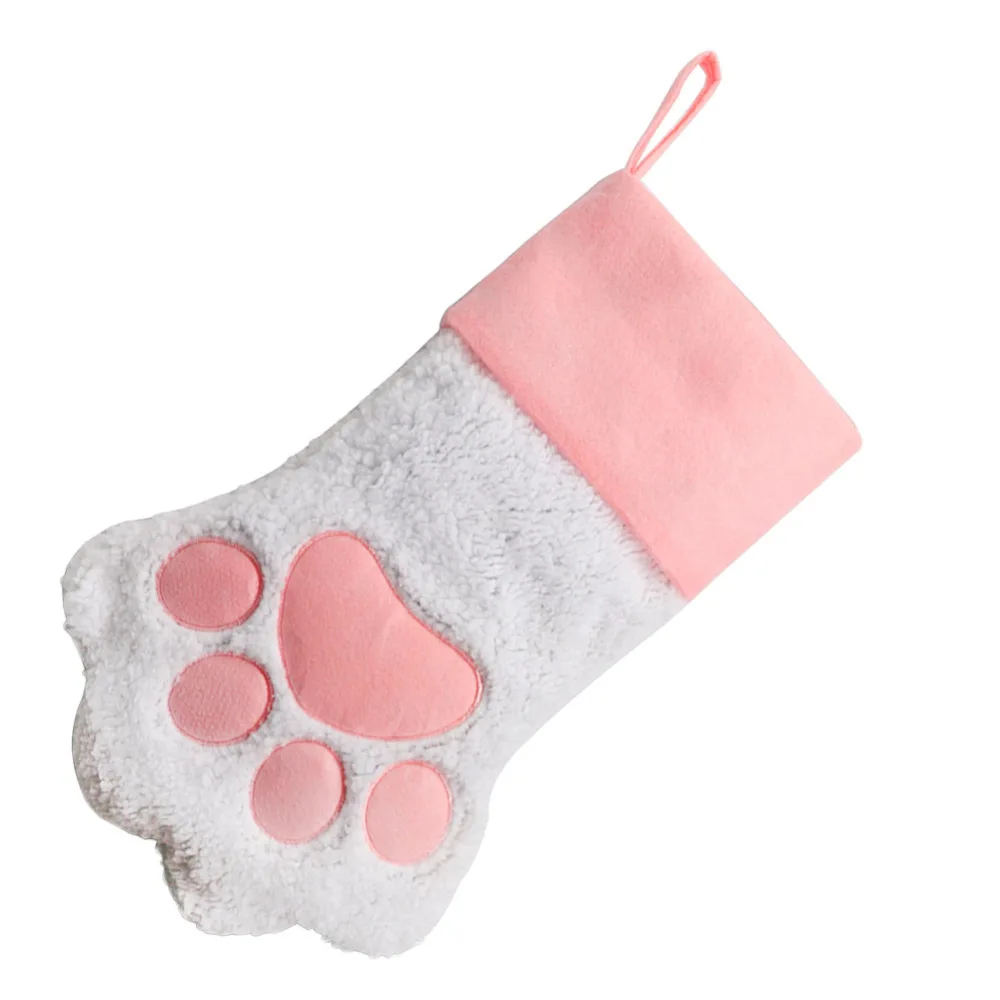 1Pcs Red Paw sock OHEART Розовый Рождественский чулок в виде собачьей лапы кошка Новогодний подарок сумка для камина Рождественская елка висячий чулок украшения Navidad - Цвет: 1Pcs Red Paw sock