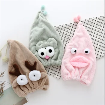 

Microfiber Women Bathroom Hair Towel Quick-Dry Hair Hat Turban Super Absorbent Head Wrap Shower Cute Cartoon Hat