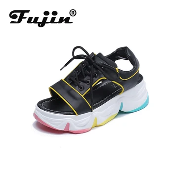 

Fujin Women Sandals Wedge Sandals 2020 Open Toed Cross Tied Outdoor Cool Platform Rainbow Bottom Women Fashion Summer Shoes