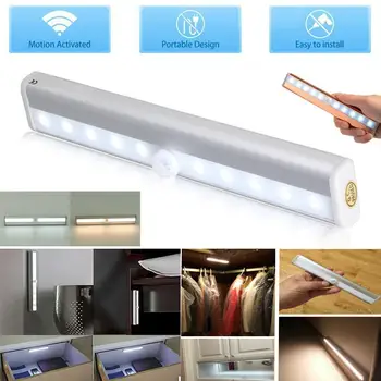 

10 LEDS Motion Sensor Cabinet Light Wireless Battery Powered Anywhere Nightlight Wardrobe Closet Lights Warm / Cold White