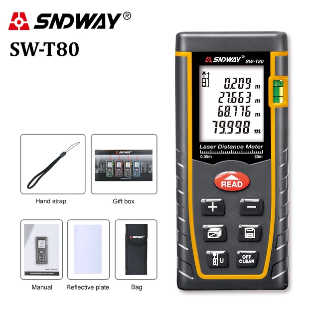 SNDWAY laser distance meter 40M 60M 80M 100M rangefinder trena laser tape range finder build measure device ruler test tool SW-T80 80M
