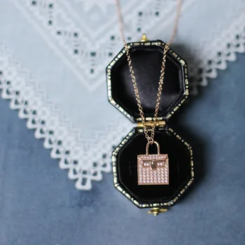 

Exquisite micro-encrusted bag necklace handbag three-dimensional necklace collarbone chain titanium steel