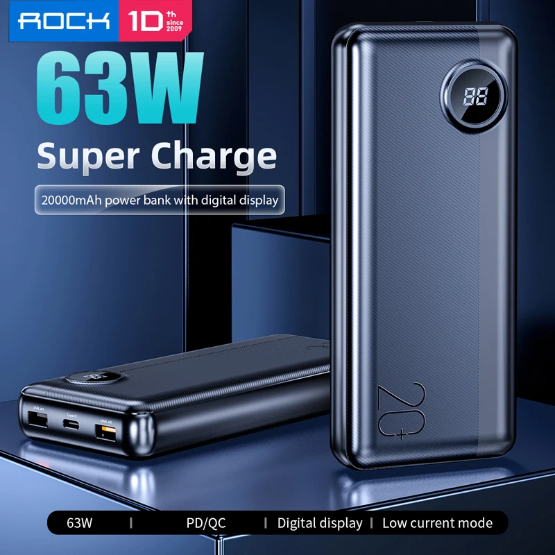 Внешний аккумулятор Rock 20000 мАч Usb C Pd быстрая зарядка 3 0 63 Вт внешний Draagbare