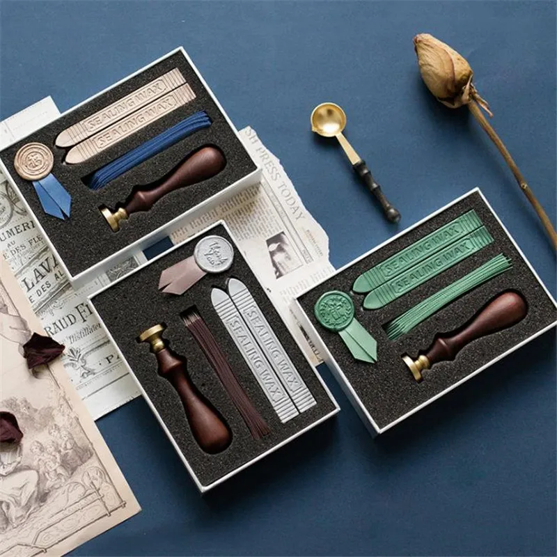 

Creative fire paint seal set DIY handmade ribbon seal envelope Sealing Wax Stamp Ancient Seal Post Decorative Antique Stamp Gift