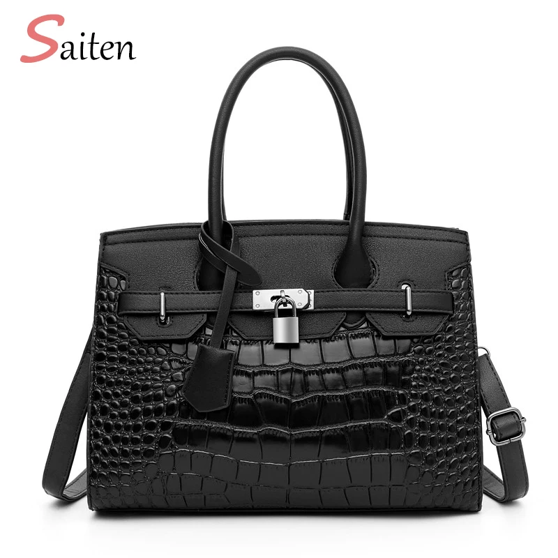 

European And American Small Lock Package Snakeskin Contrast Color Female Bag Large Capacity Wild Tide Crocodile Pattern Handbag