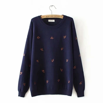 

Fashion Loose Embroidery Sweaters Women Plus Size Autumn O neck Knitwear Pullovers Casual Female Jumpers Sweater YY8583