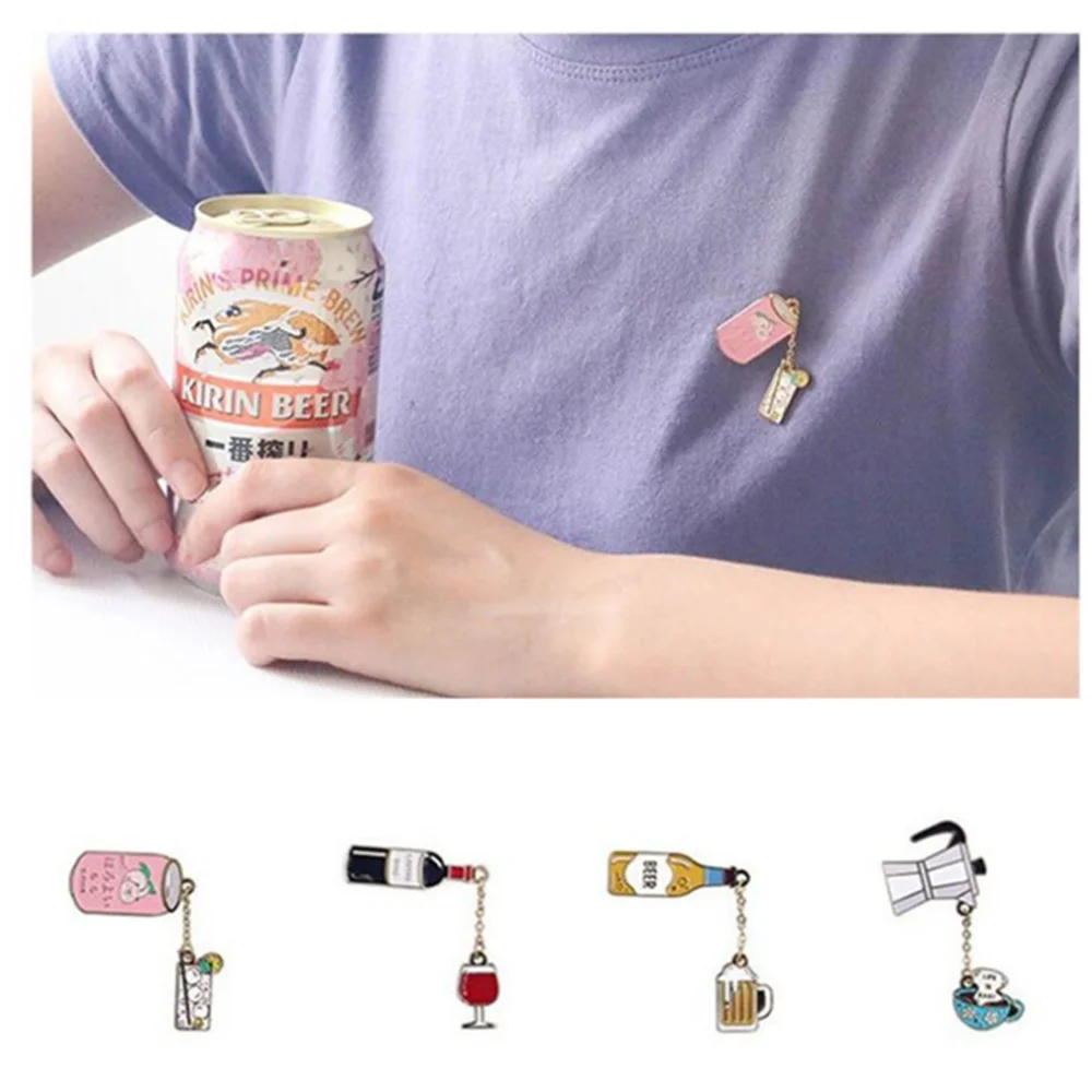 

Cartoon Enamel Coffee Beer Red Wine Juice Drinks Metal Fashion Brooch Pin Badge Lapel Pin Jewelry Gift