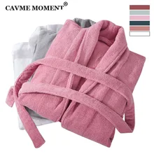 CAVME зимние отельный халат утепленные чесаный хлопок Плюшевый халат для Для женщин Для мужчин банные халаты из чистого размера плюс с длинным халаты Однотонная одежда ночная рубашка