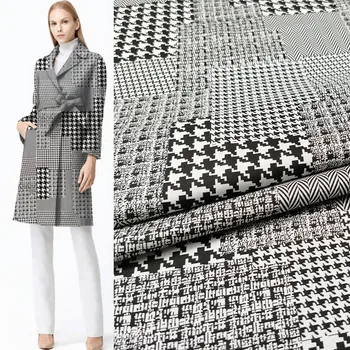 

145cm Width Fashion Houndstooth Printed Splicing Thin Jacquard Fabric For Woman Dresses Coat DIY Cloth Sewing