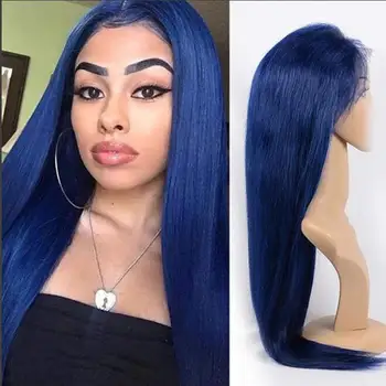 

DLME Blue Synthetic Lace Front Wig Long Straight Blue Wigs for Women Glueless High Temperature Fiber Hair Wigs cosplay