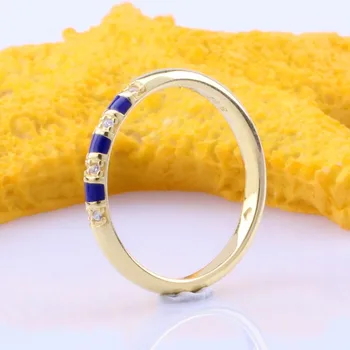 

Original 925 Sterling Silver Pan Ring Dark Blue Enamel Stripe Ring For Women Wedding Party Gift Fashion Jewelry