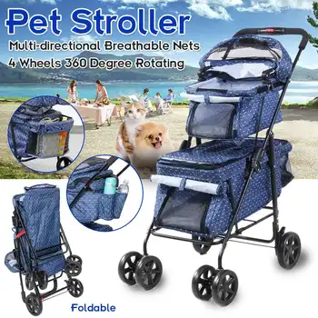 

2 In 1 Outdoor Pet Cart Dog Cat Double Deck Carrier Pet Stroller Oxford Cloth Steel Pipe High-intensity 4-wheels Foldable