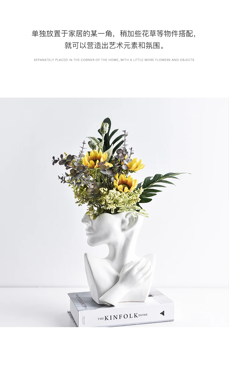 Креативная керамическая ваза в скандинавском стиле, абстрактный цветочный горшок на половину тела с изображением человеческого лица, Современное украшение для дома