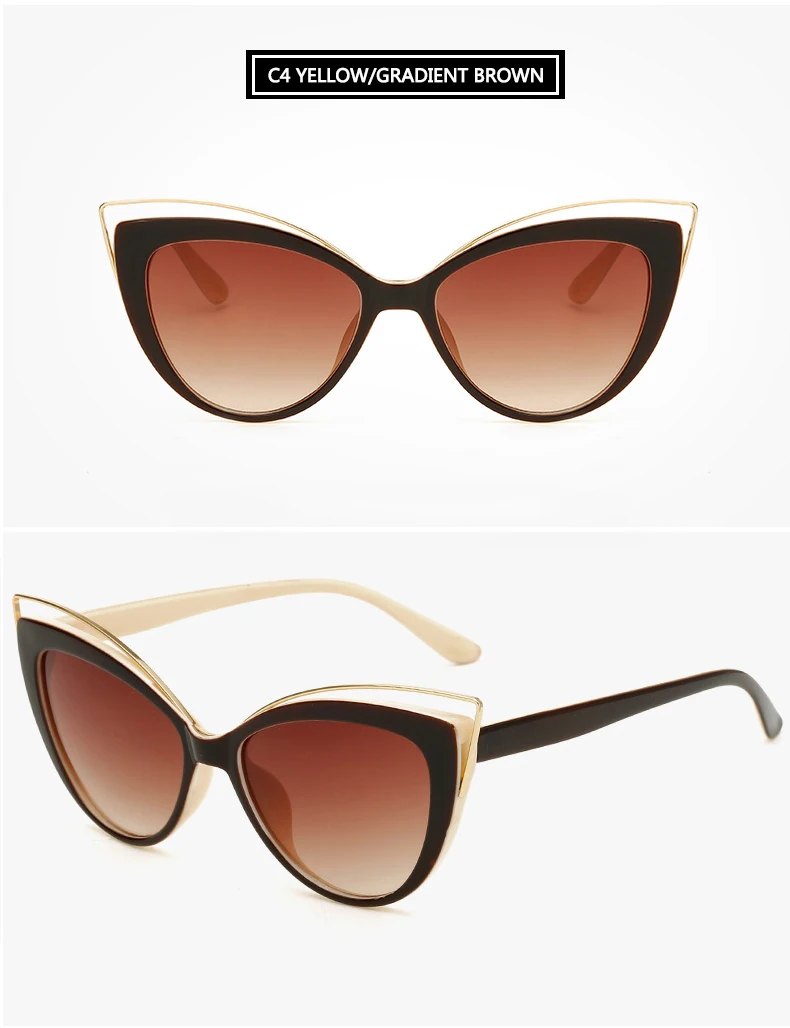 Модные женские солнцезащитные очки "кошачий глаз", брендовые, дизайнерские, металлические, зеркальные, классические, винтажные, Oculos De Sol Feminino UV400
