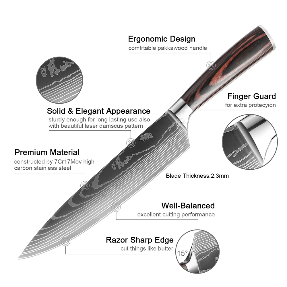 XITUO Chef knife 1-10 Pcs Set Kitchen Knives Laser Damascus Pattern Sharp Japanese Santoku Knife Cleaver Slicing Utility Knife