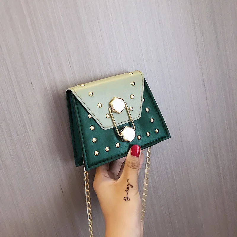 

2019 Summer New Style Casual PU Handbag Solid Color ti xing bao Rivet Messenger Bag