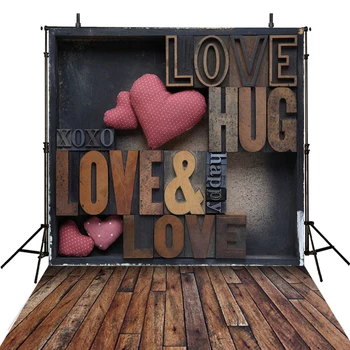 

Valentine Party Photography Backdrops Large Wood Floor Photo Props Pink Love Heart Valentine's Day Background Photo Studio