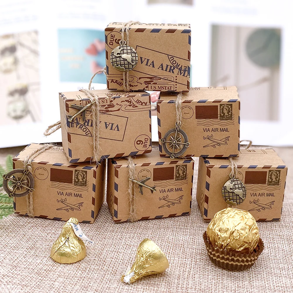 10 шт. Свадебные винтажные коробки для конфет дизайн штампа шоколадная упаковка крафт-бумага подарочная упаковка Рождественские сувениры вечерние принадлежности
