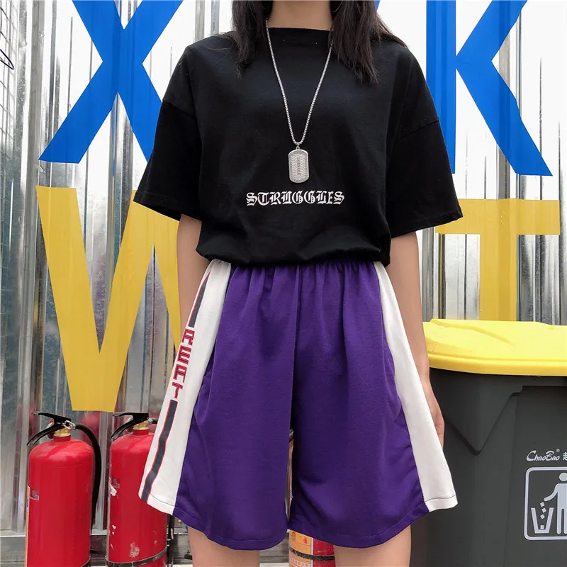 Корейский стиль Ulzzang Harajuku, свободные шорты с пятью точками, женские корейские студенческие шорты в стиле хип-хоп, летние шорты с вышитыми буквами