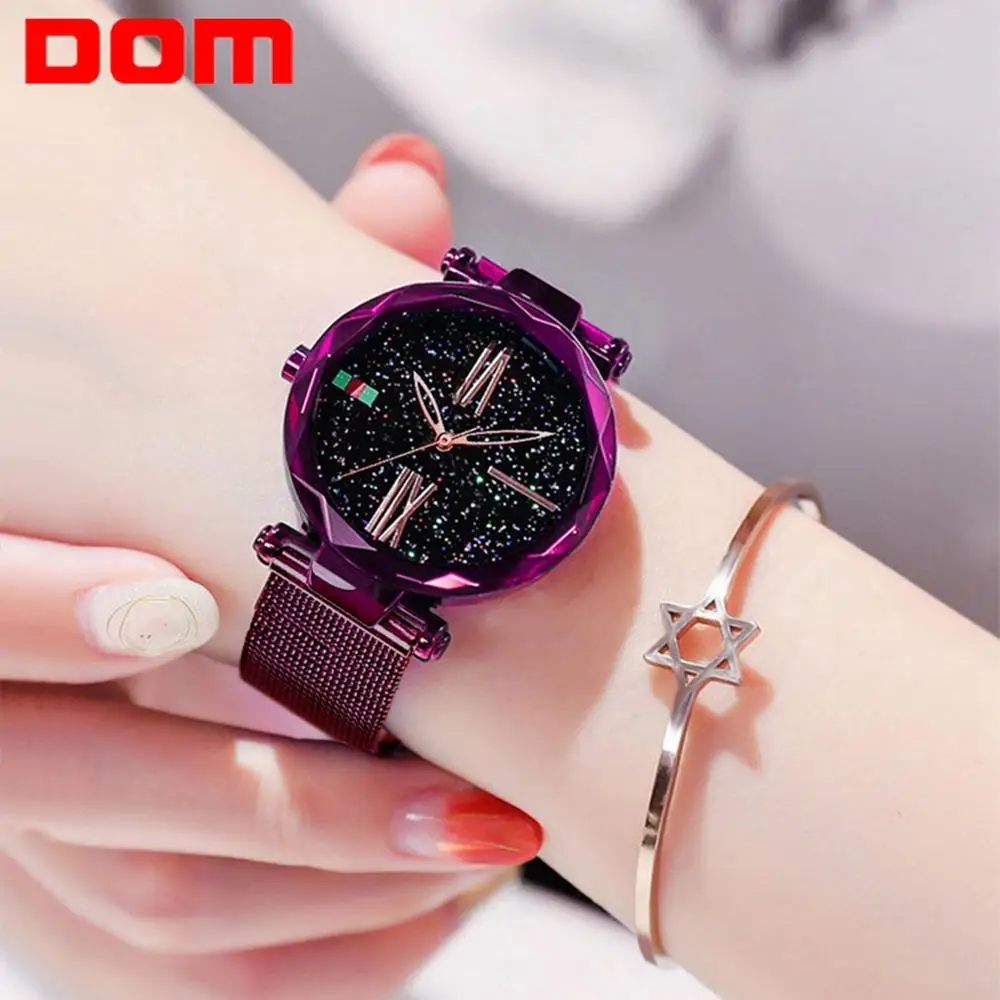 

DOM Women Fashion Purple Quartz Watch Lady Steel Watchband High Quality Casual Waterproof Wristwatch Gift for Girl G-1244PK-1M1