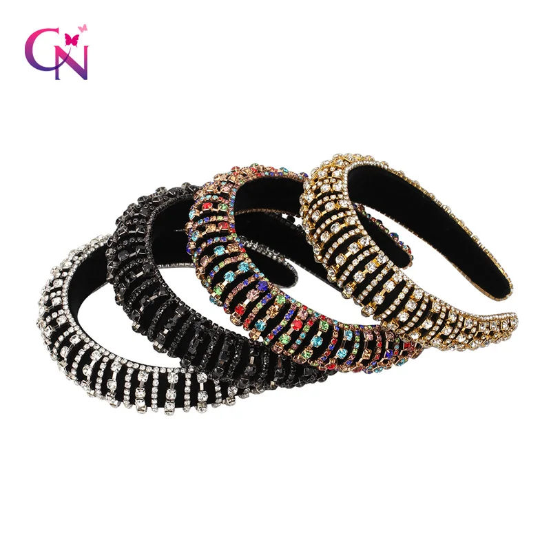 

CN 4 Pcs/lots Baroque Crystal Hairbands Luxury Colored Rhinestones Wild Gorgeous Headband Bride Fashion Hair Bands Accessories