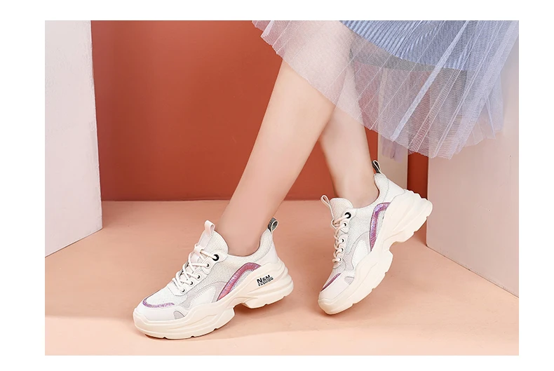 Smile Circle Women Sneakers Flat Platform shoes Genuine Leather Fashion Breathable Lace-up Student sneakers