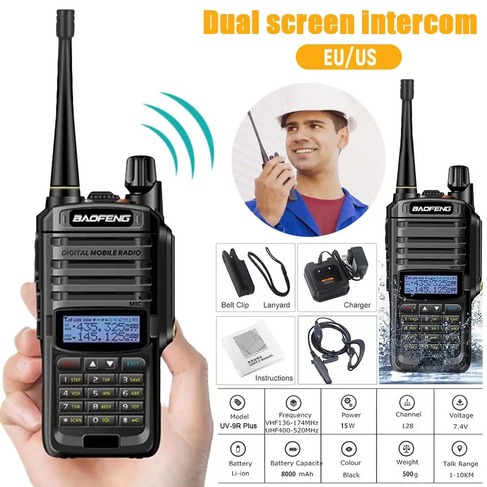 

Baofeng UV-9R Plus Walkie Talkie Dual-frequency Handheld Two-Way Waterproof FM Adjustable Digital Transceiver Portable Radio