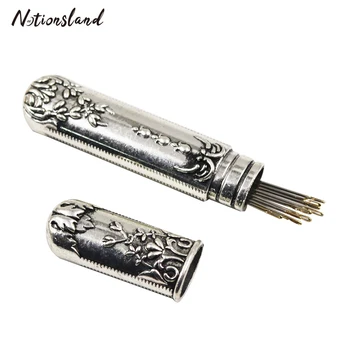 

European Style Stainless Steel Vintage Needles Case&24pcs Self Threading Needle Embroidery Needle for Needlework Sewing Tool