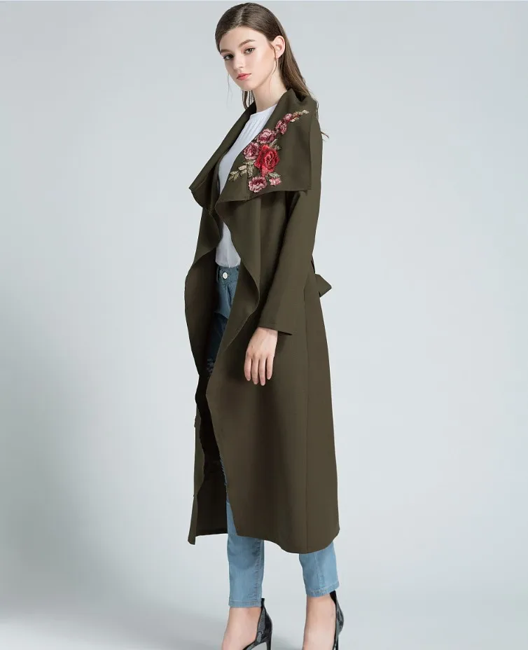 

Photo Shoot Hot Selling Rose Embroidered Elegant Large Lapel Long-sleeved Cardigan + Belt