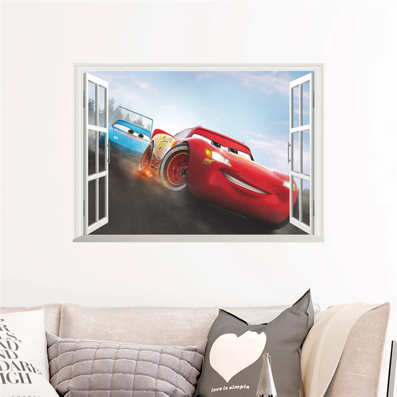 Cartoon Lightning Mcqueen 3D Window Wall Stickers For Kids Rooms Home Decor Disney Cars 3 Wall Decals PVC Mural Art Decoration