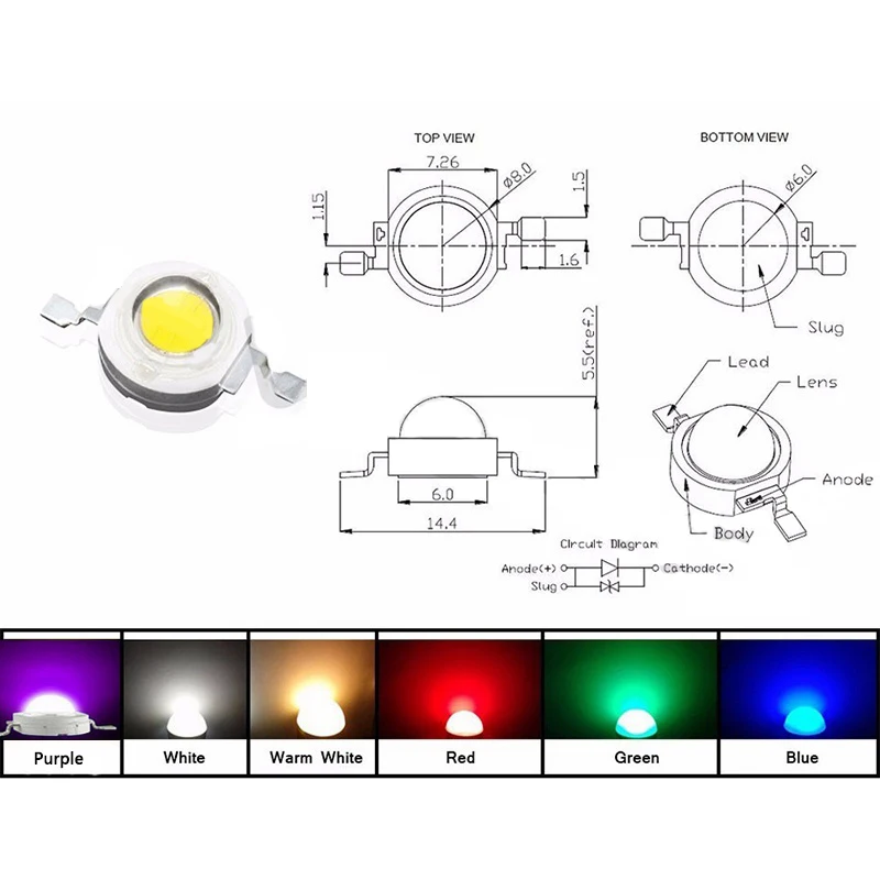 5 шт. 3 Вт Высокая мощность чип светильник бисера излучатель светодиодный лампы Диоды лампа с 20 мм Звезда PCB Платиновый теплоотвод(5 цветов